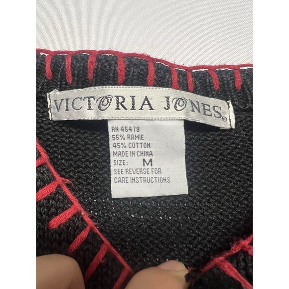 Vintage Victoria Jones Christmas Sweater Med Black Stocking Holly Applique - Picture 3 of 11